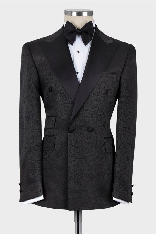 Daivd Black Jacquard Peaked Lapel Double Breasted Men Suits