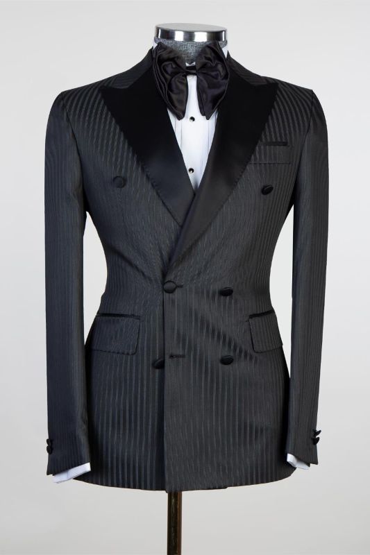 Gabriel Black Stripe Double Breasted Peaked Lapel Chic Prom Men Suits