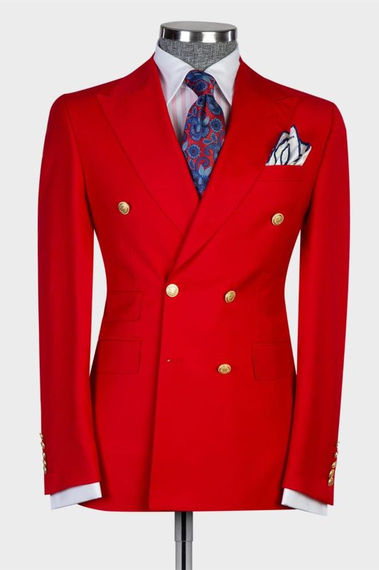 Luman Red Slim Fit Two Pieces Double Breasted Peaked Lapel Business Men Suits