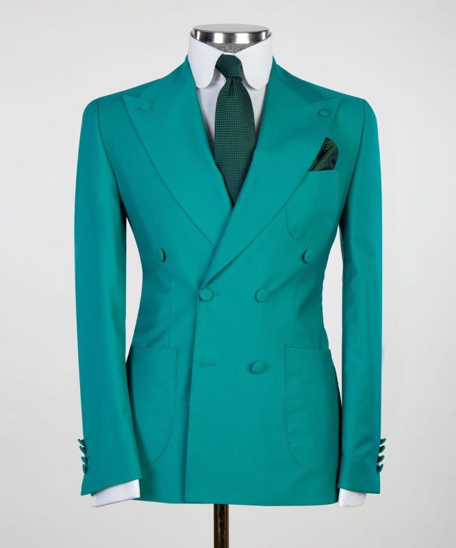 Green Peaked Lapel Double Breasted Men's Prom Suits