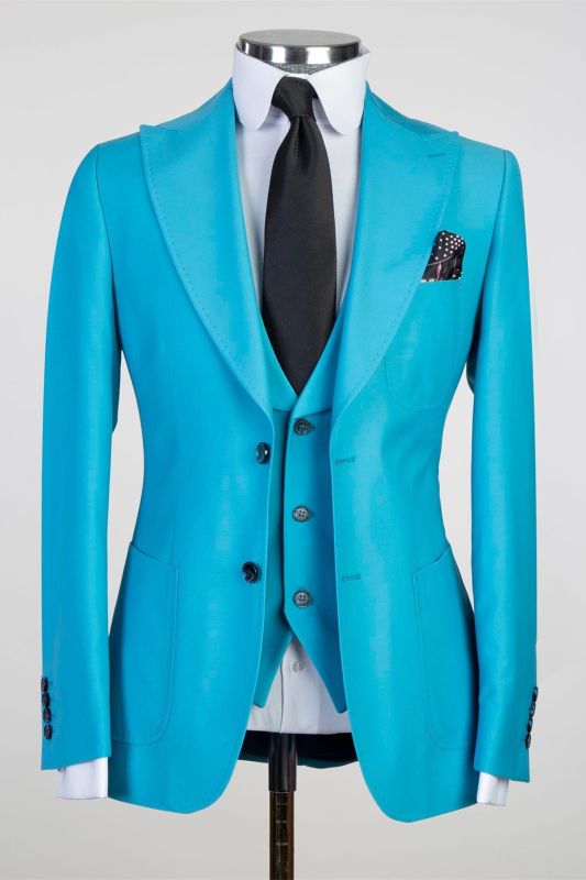 Paddy New Arrival Blue Peaked Lapel Close Fitting Formal Business Suits