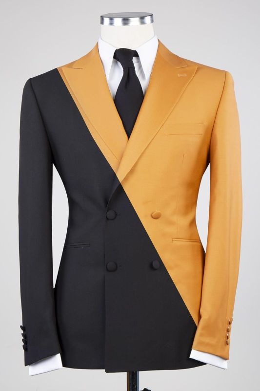 Gideon Yellow and Black Peaked Lapel Doule Breasted Chic Prom Suits