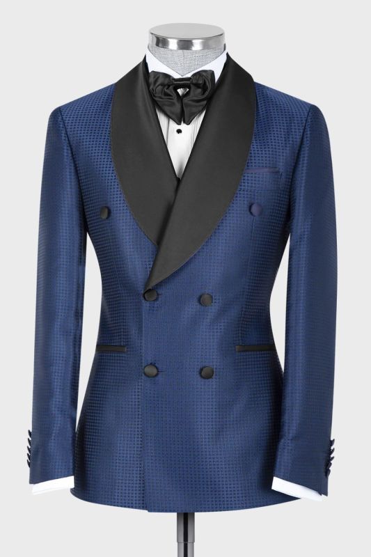 Joshua Fashion Navy Double Breasted Shawl Lapel Wedding Suits