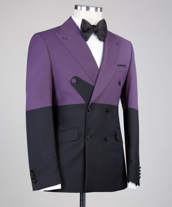 Eamonn Modern Dark Purple 3-Piece Peaked Lapel Men Suits for Business