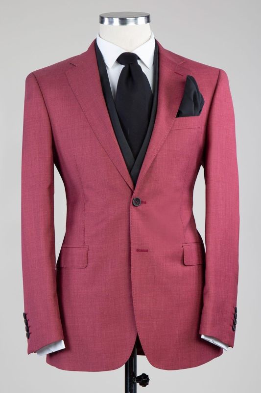 Edwin Rose Red Three Pieces Notched Lapel Bespoke Wedding Suits