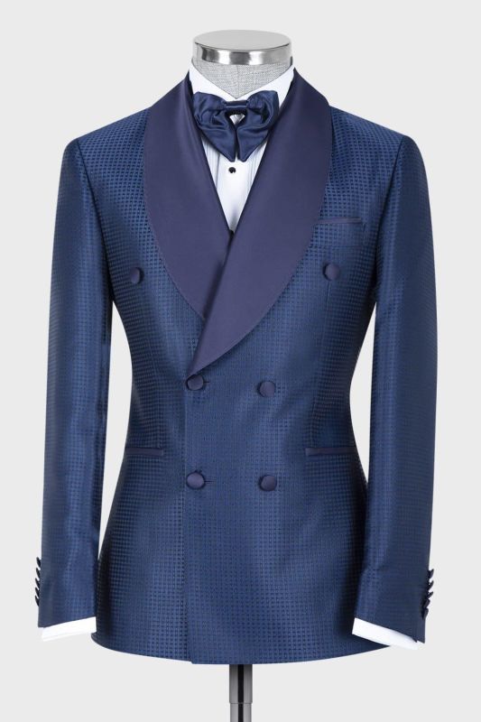 Len Chic Navy Two Pieces Double Breasted Shawl Lapel Wedding Suits