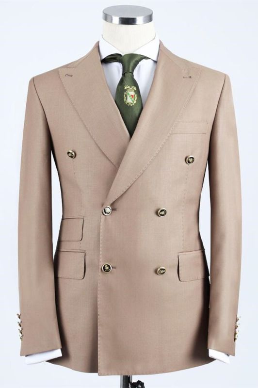 Sinclair Newest Khaki Double Breasted Peaked Lapel Men Suits for Business