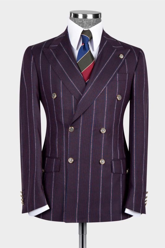 Malcolm Chic Purple Stripe Double Breasted Tailored Men Suit For Business