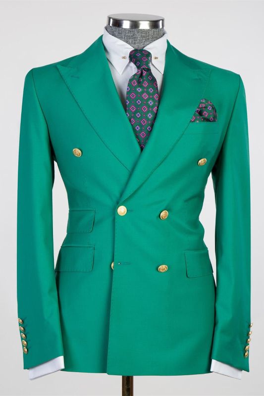 Pearce Green Peaked Lapel Double Breasted Fashion Prom Suits