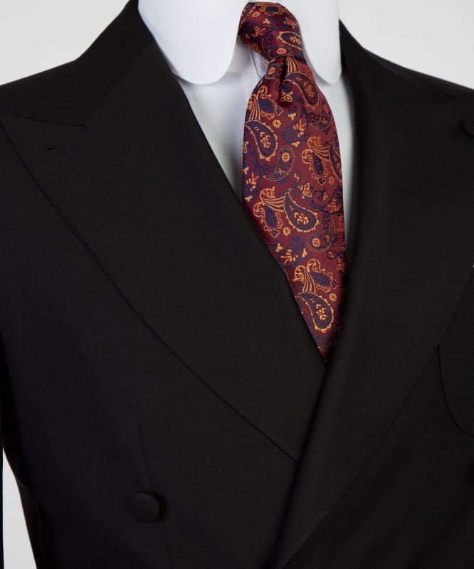 Black Double Breasted Peaked Lapel Business Suit with Red Plaid main image 0