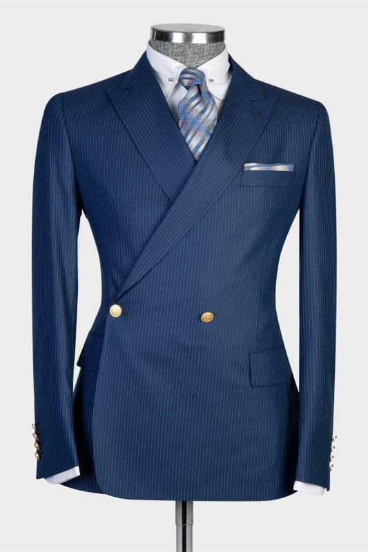 Charlie Navy Peaked Lapel Double Breasted Two Pieces Men Suits