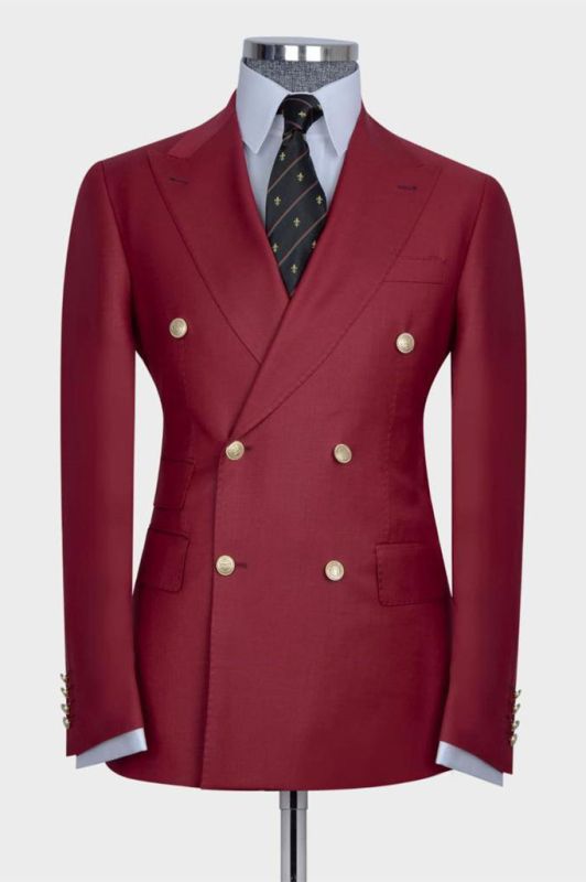 Marvin Chic Red Double Breasted Peaked Lapel Bespoke Men Suits for Prom