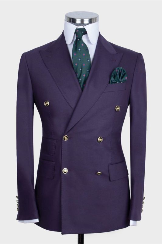 Richie Fashion Purple Two Pieces Men suits With Peaked Lapel