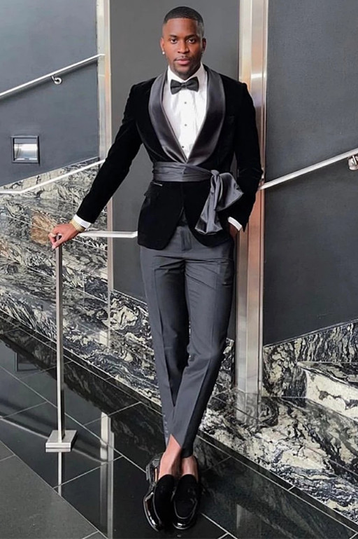 Cliff Newest Black Velvet Two Pieces Shawl Lapel Prom Men Suits