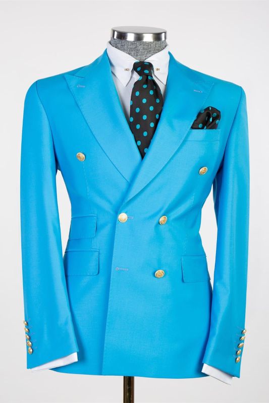 Lenny Fashion Light Blue Slim Fit Peaked Lapel Two Pieces Men Suits