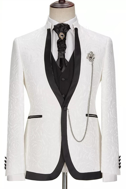 Augustin White Jacquard One Button Three Pieces Slim Fit Wedding Suits