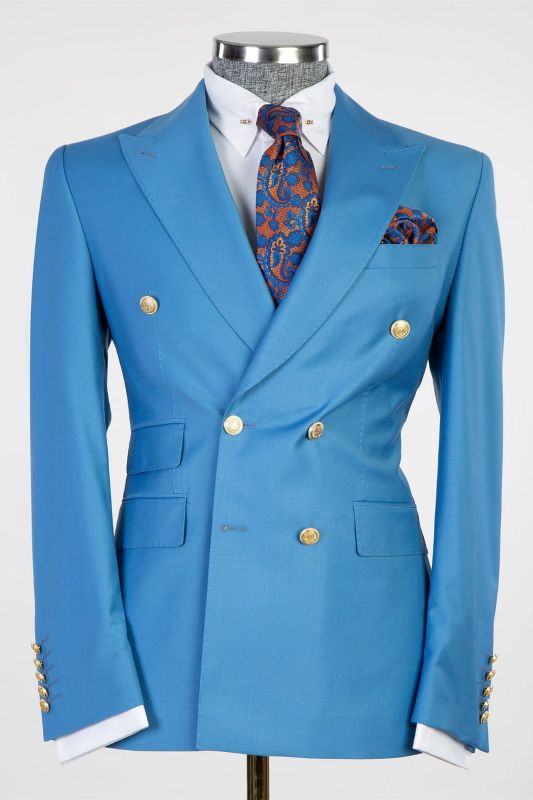 Julian Modern Blue Double Breasted Peaked Lapel Business Men Suits