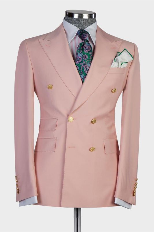 Edgar Latest Design Pink Double Breated Fashion Peaked Lapel Men Suits