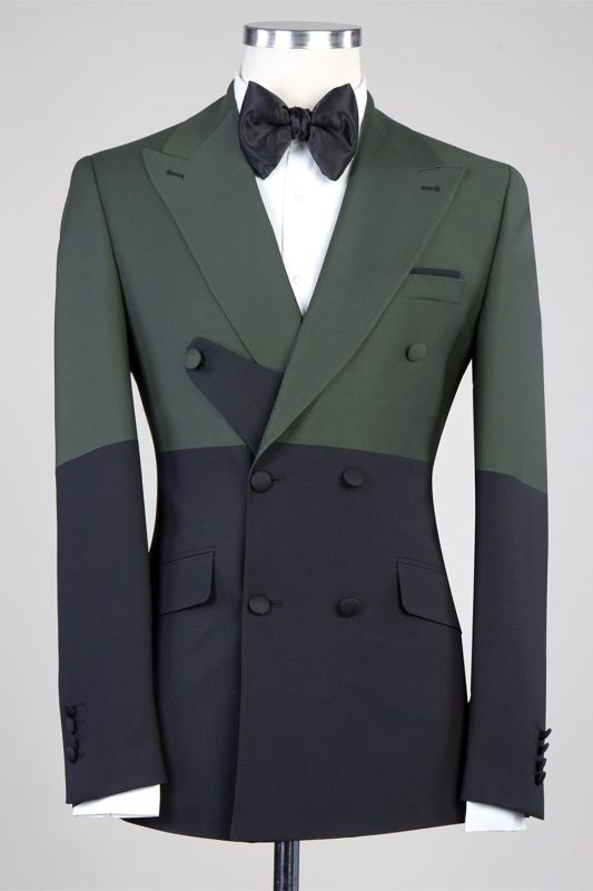 Enos Latest Design Dark Green and Black Double Breasted Close Fitting Men Suits