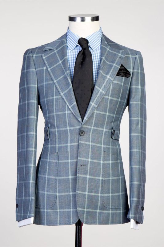 Solomon New Arrival Grey Plaid Two Pieces Fashion Men Suits for Business