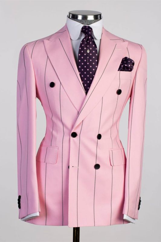 Nicholas Pink Striped Double Breasted Peaked Lapel Prom Suits