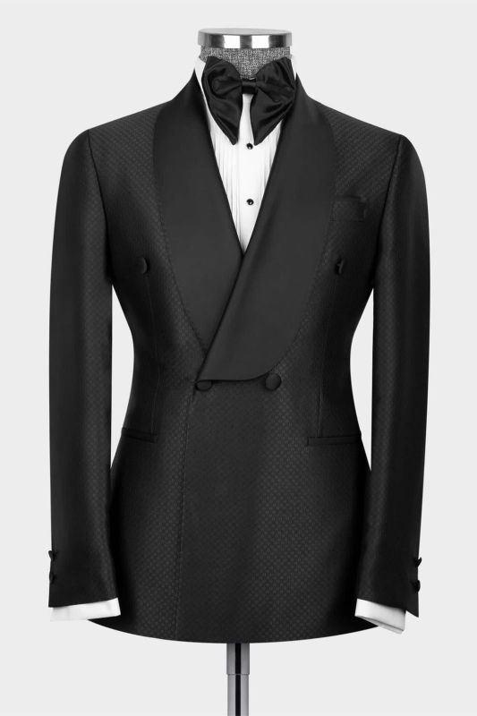 Donald Fashion Black Shawl Lapel Doule Breasted Two Pieces Men Suits
