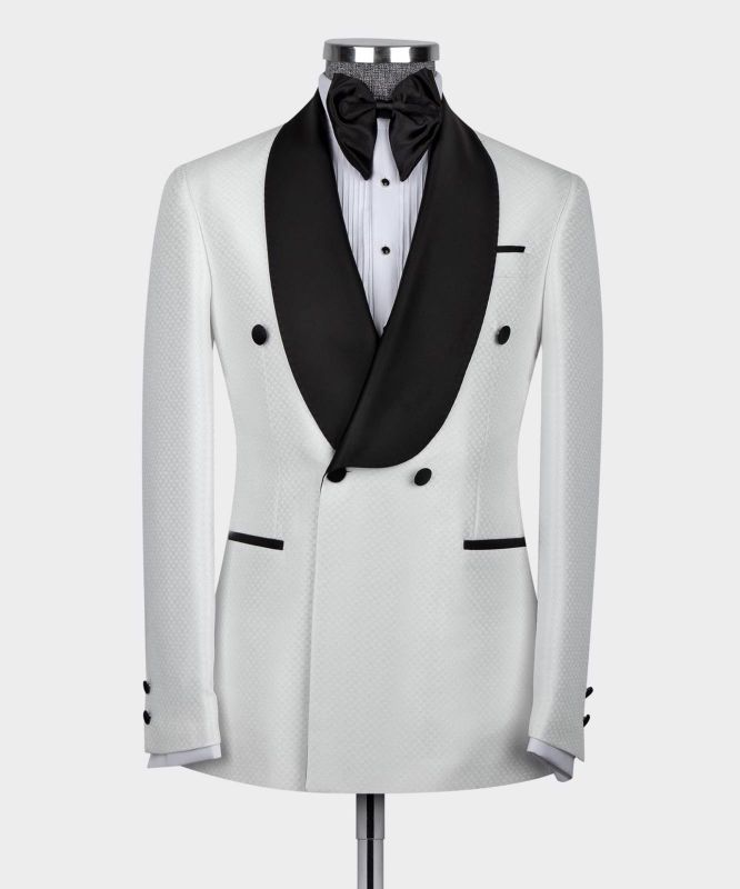 Elroy White Two Pieces Double Breasted Wedding Suits With Black Shawl ...