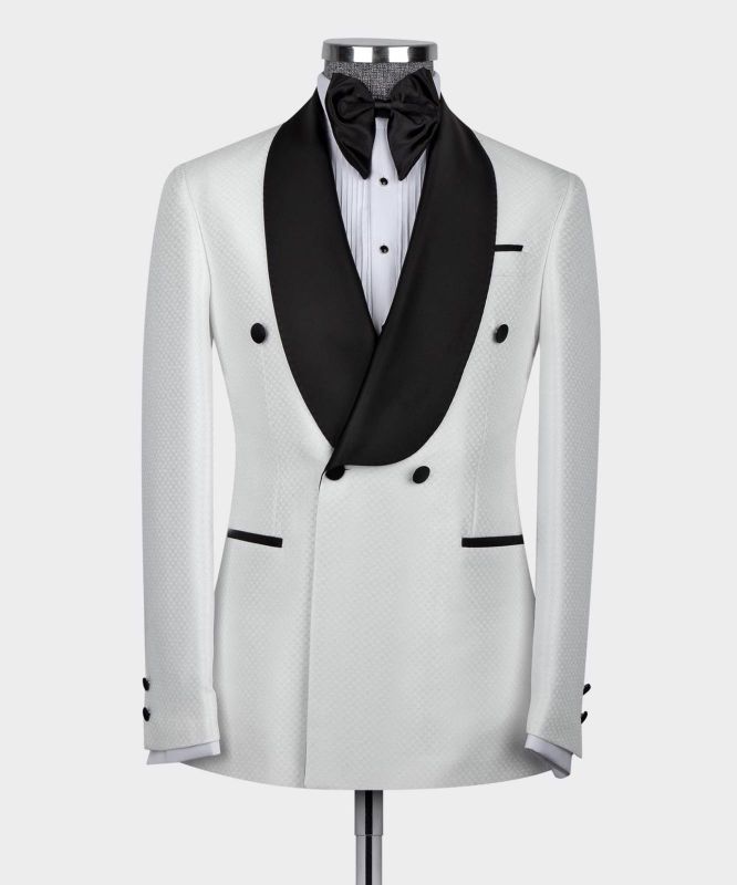 White Double Breasted Shawl Lapel Wedding Suit with Tassels by Ackerly main image 1