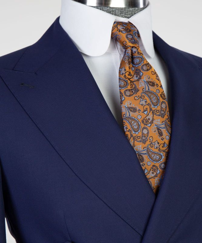 Men's Double Breasted Dark Navy Blue Peak Lapel Button Closure Suit main image 0
