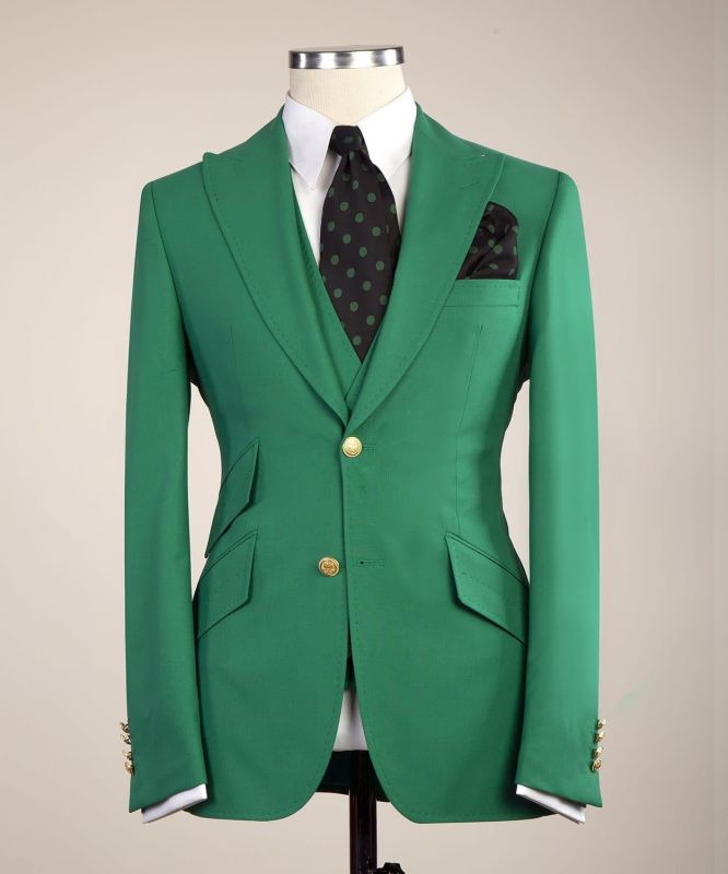 Dark Green Peaked Lapel Prom  Men Suits with Adjustable Buckle main image 0