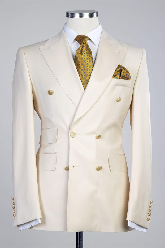 Ebenezer Creamy White Double Breasted Stylish Peaked Lapel Men Suits