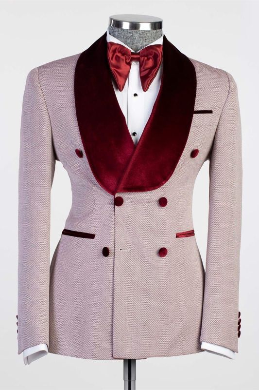 Anselm New Arrival Double Breasted Fashion Prom Suits With Burgundy Shawl Lapel