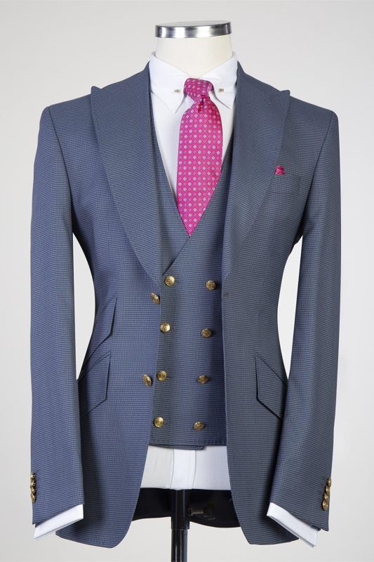 Auberon Modern Grey 3-pieces Peaked Lapel Men Suits For Business