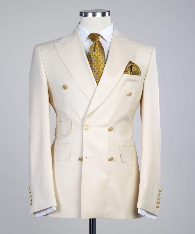 Ebenezer Creamy White Double Breasted Stylish Peaked Lapel Men Suits ...