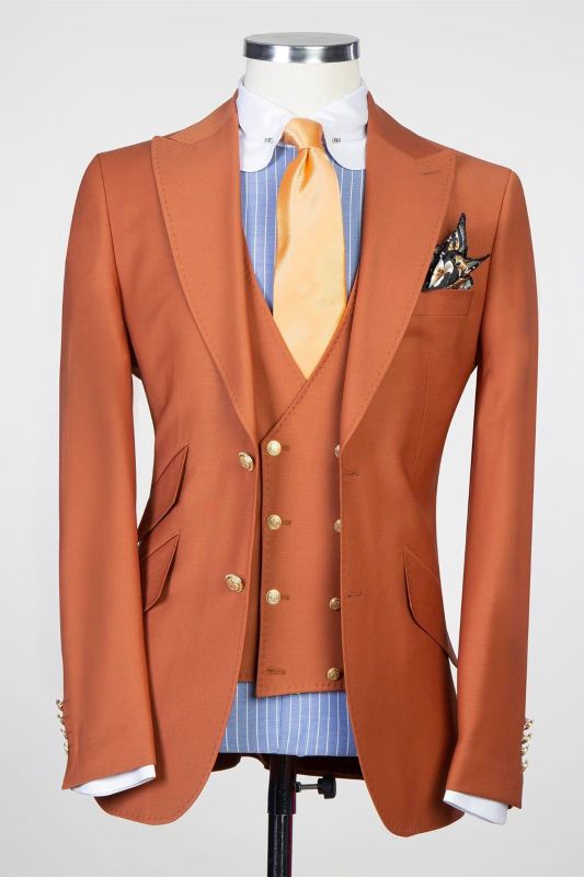 Bernard Orange Peaked Lapel Close Fitting Prom Men Suits