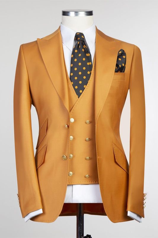 Brandon New Arrival Dark Yellow Peaked Lapel 3-Pieces Fashion Men Suits