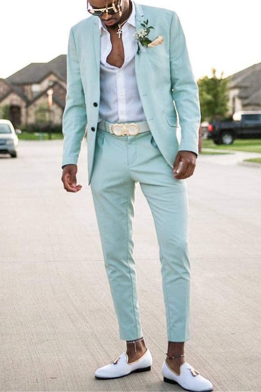 Mint Green Slim Fit Mens Suits Groomsmen Wear | Two Pieces Notched Lapel Formal Prom Suit