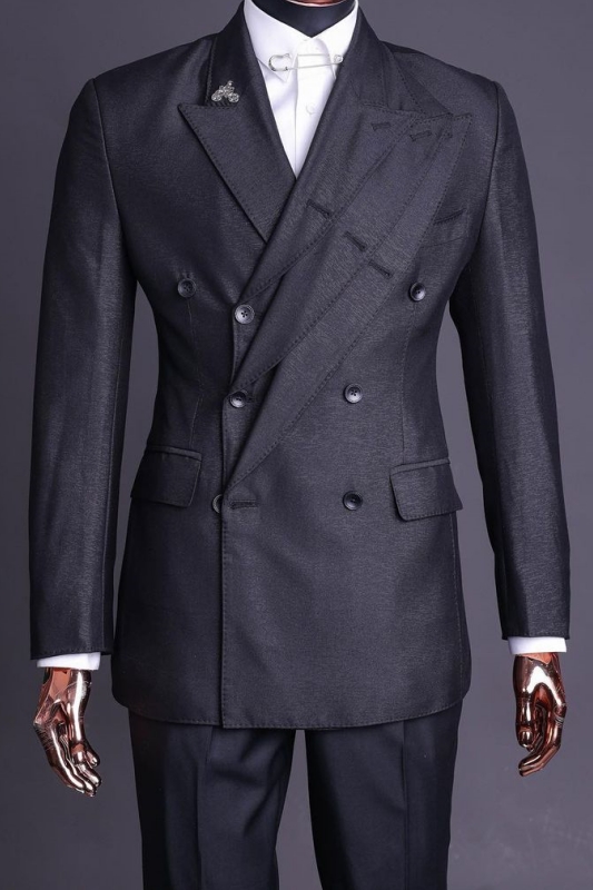 Webb Stylish Black Peaked Lapel Double Breasted Prom Suits