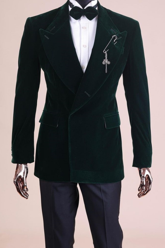 Dudley Chic Three Piece Business Suit - Dark Green Peaked Lapel