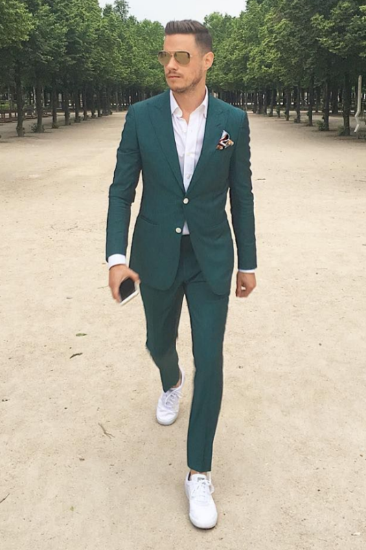 Byron Dark Green Peaked Lapel Slim Fit Men Suit for Prom