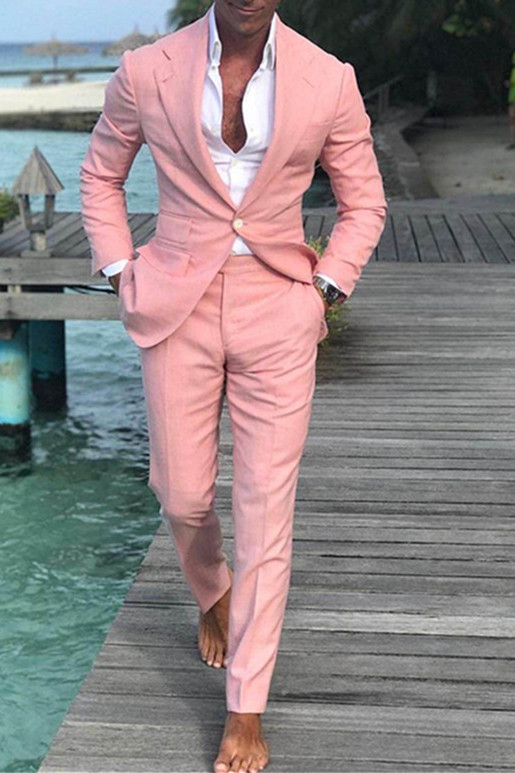2 Piece Linen Wedding Tuxedos For Groomsmen with Notched Lapel