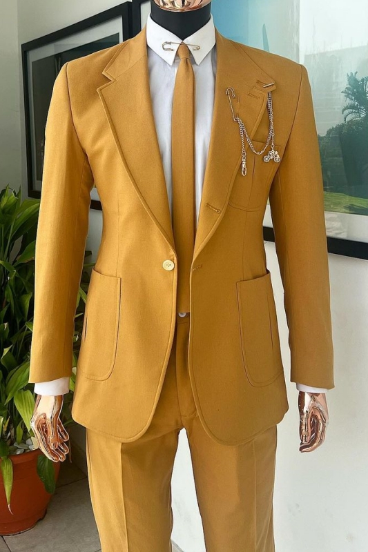 Warner Modern Gold Notched Lapel Two Pieces Prom Suits