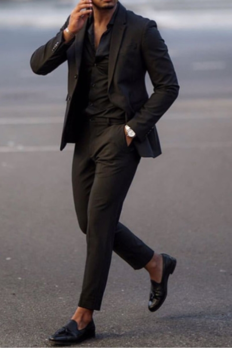 Camron Simple Black Notched Lapel Formal Business Men Suit | Allaboutsuit