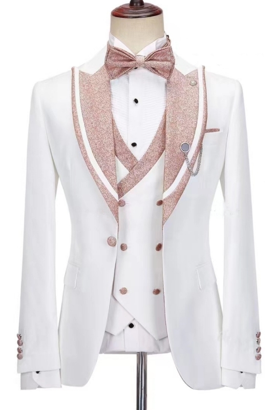 Jeremy Charming White Peaked Lapel Three Pieces Prom Suits