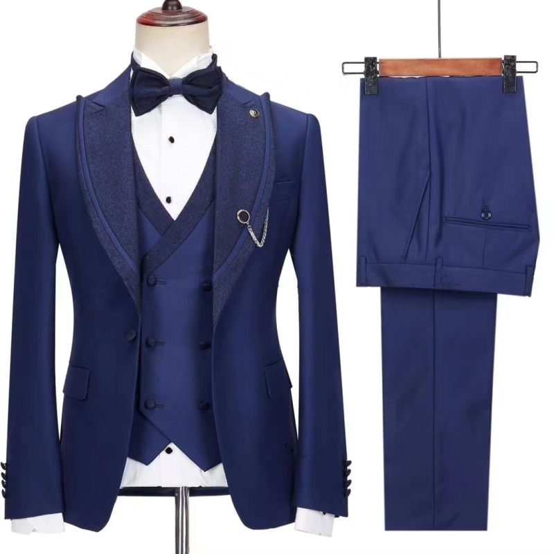 Morden Blue Prince Prom Suit - Three-Pieces Peaked Lapel