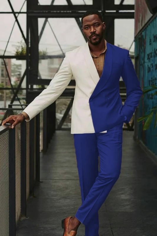 Johnson Mind Royal Blue Shawl Lapel Double Breasted Prom Suits Allaboutsuit