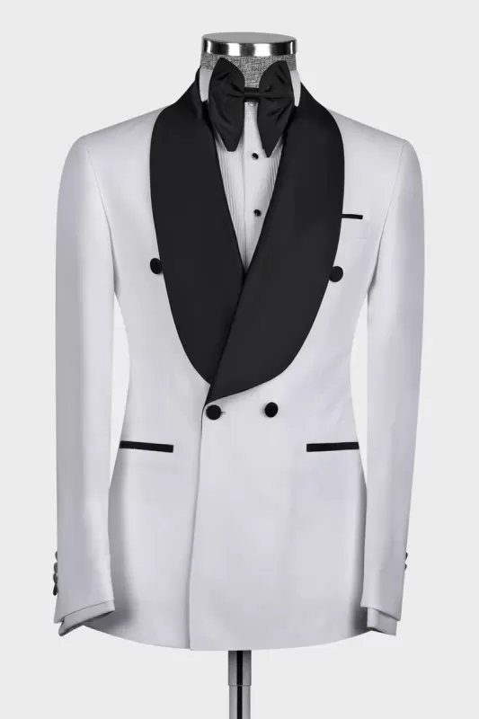 Lee Handsome White Shawl Lapel Double Breasted Wedding Suits