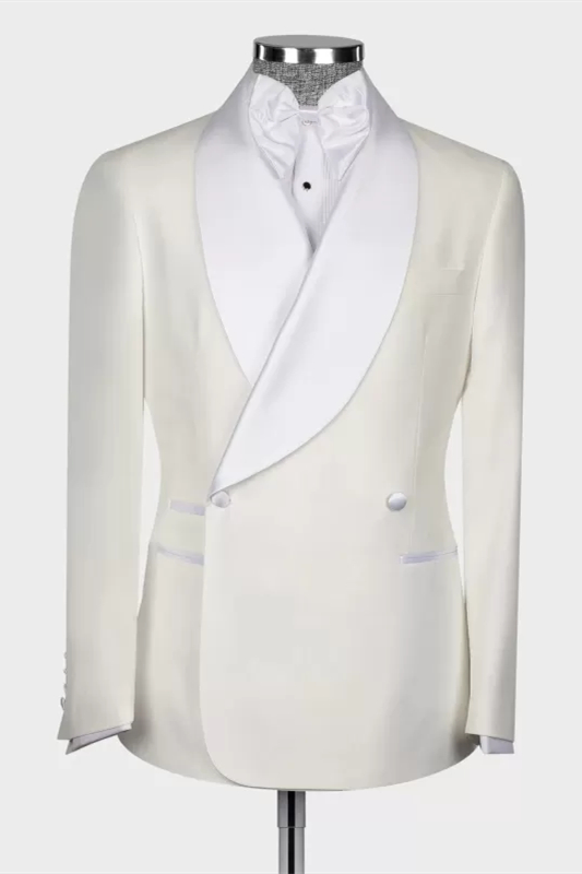 Lambert Elegant White Shawl Lapel Double Breasted Wedding Suits