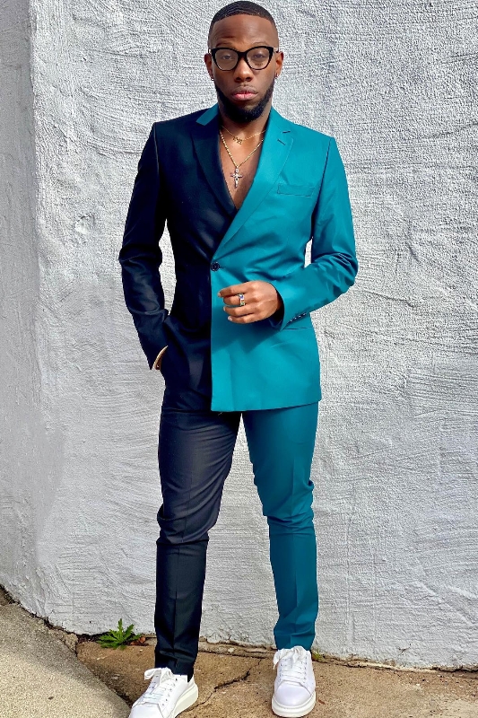 Amazing Navy Blue Two Pieces New Arrival Prom Suits for Men main image 1