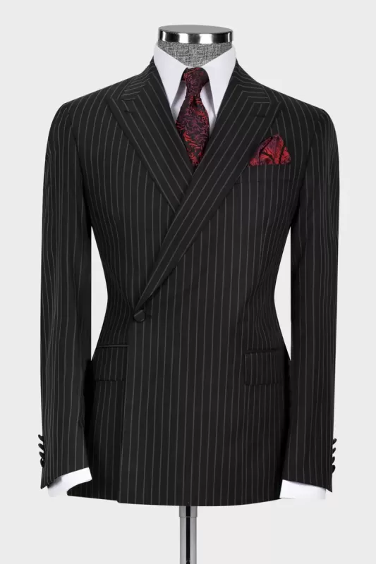 Levi Formal Black Striped Peaked Lapel Business Suits